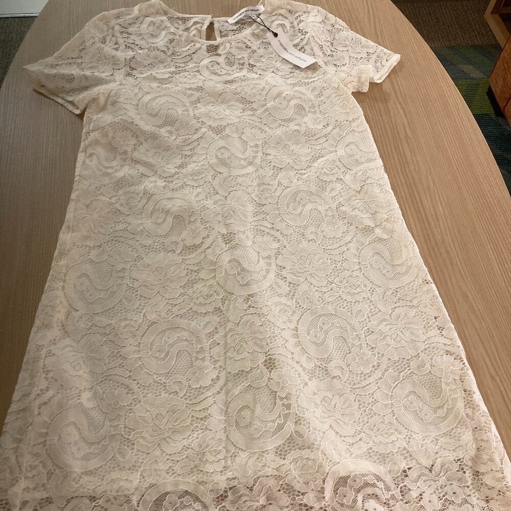 Cupcakes and Cashmere Shea Dress Small Ivory White Lace Short Sleeve Midi NWT